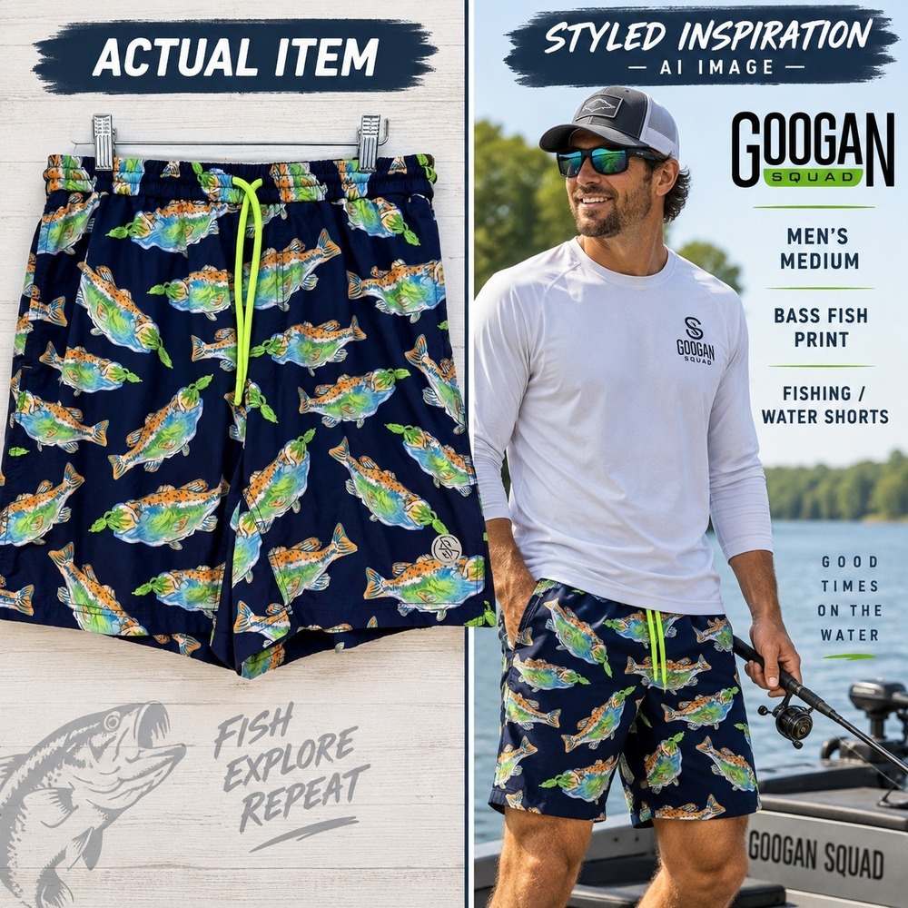Googan Squad Graffiti Fish Boat Shorts Men's Medium Swim Trunks